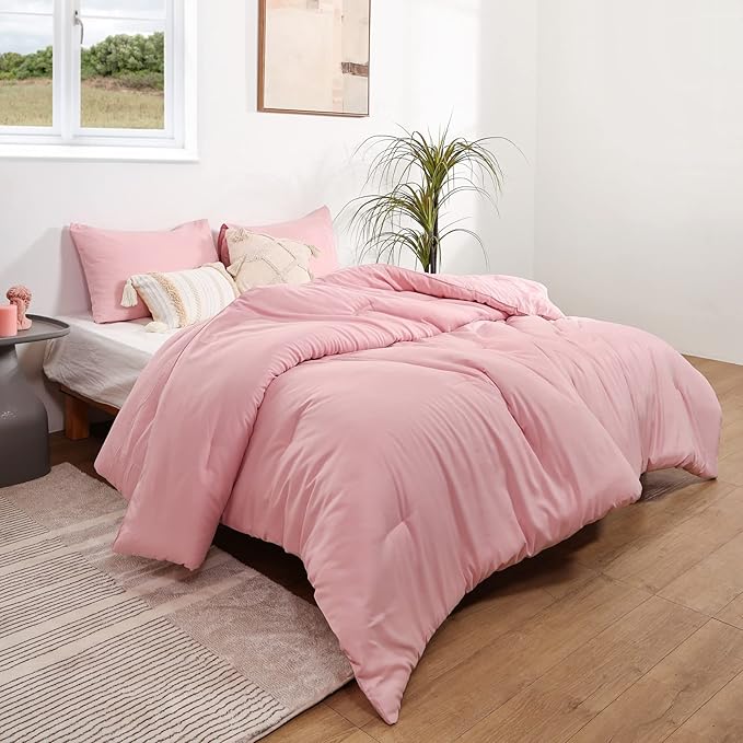 ROSGONIA Pink California King Comforter Set, 3pcs Oversized Boho Lightweight Microfiber Blanket Quilts, Gifts