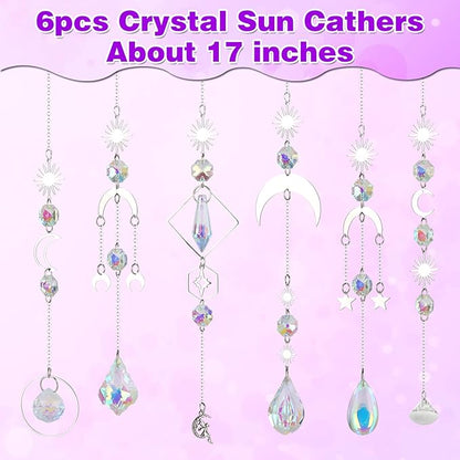 6 Pcs Sun Catchers Indoor Window, Colorful Crystal Suncatcher Prism for Windows Hanging Outdoor Garden Home Balcony Ceiling Wall Room Decor Aesthetic Wedding Party Rainbow Maker Ornaments Gifts