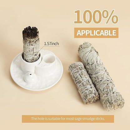 Palo Santo Sticks Holder, Multi-Purpose Handmade Ceramic Incense Burner for Palo Santo Incense Sticks, Sage Holder for Burning, Ash Catcher Tray for Meditation Yoga Room (Pure White)