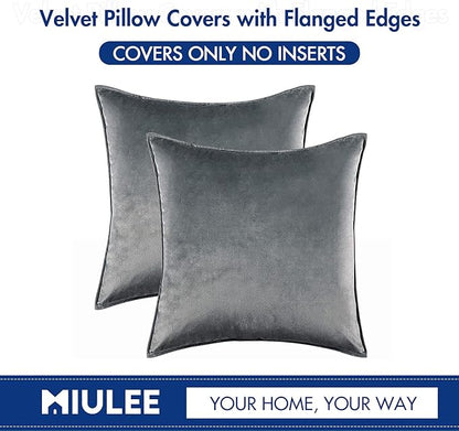 MIULEE Pack of 2 Decorative Velvet Throw Pillow Cover Soft Pillowcase Solid Square Cushion Case for Sofa Bedroom Car 20x20 Inch Dark Grey