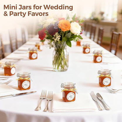 ComSaf 4 oz Glass Jars with Lid, Set of 6 Mini Airtight Glass Jars, Spice Jars, Small Mason Jar, Canning Jar Square with Seal Wire Clip Fastening, Labels & Funnels for Jam, Honey, Kitchen, Wedding