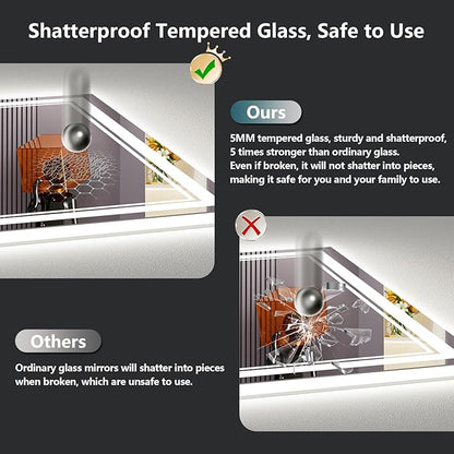 48x30 LED Bathroom Mirror with Lights, Backlit + Front Lit, Anti-Fog Lighted Vanity Mirror for Bathroom Wall with 3 Colors, Dimmable, Memory, Shatter-Proof Tempered Glass, Horizontal/Vertical