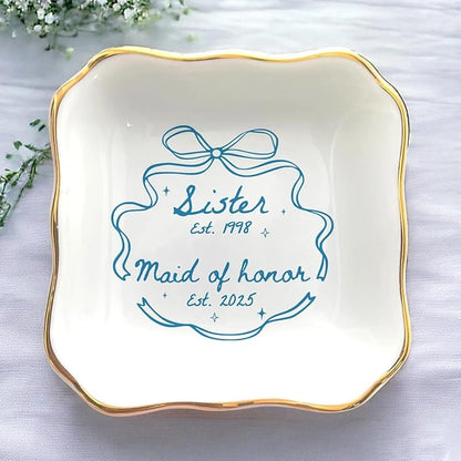 Personalized Maid of Honor Ring Dish, MOH Jewelry Dish Ceramic, Wedding Bridal Shower Bachelorette Gifts for Bridesmaid, Maid of Honor Proposal Dish Gift from Bride