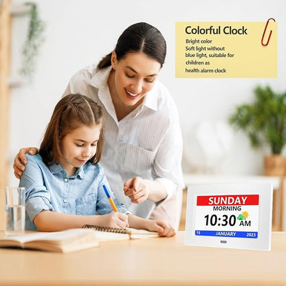 7 Inch Clock with Day and Date for Elderly Large Display Digital Clocks 12 Alarm 3 Display Modes Large Font Alzheimer's Clock Alarm Clocks for Seniors Auto DST White