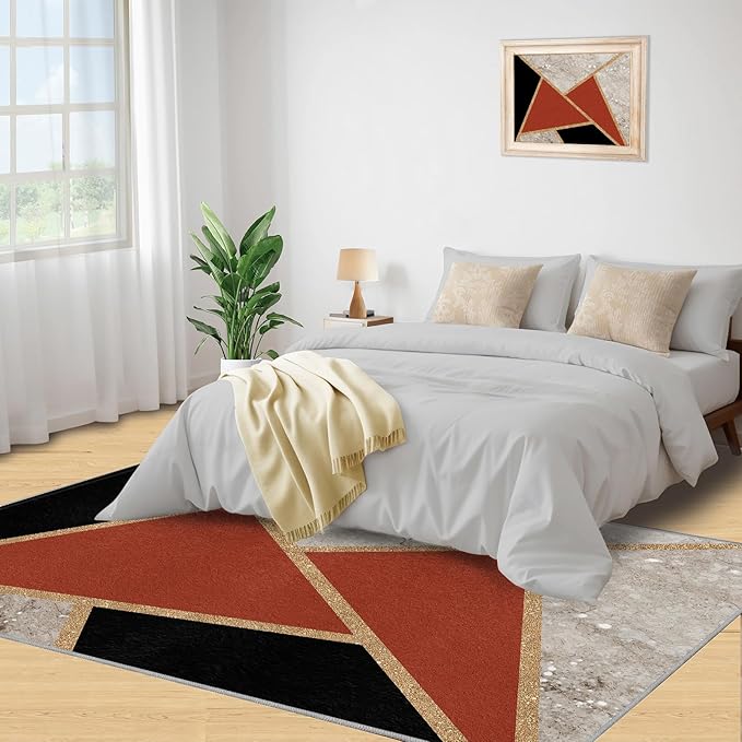 Geometric Marble Carpet Abstract Marble Texture Area Rugs 3D Modern Geometry Area Carpet Irregular Geometric Art Rug for Living Room Dining Room 3x5ft