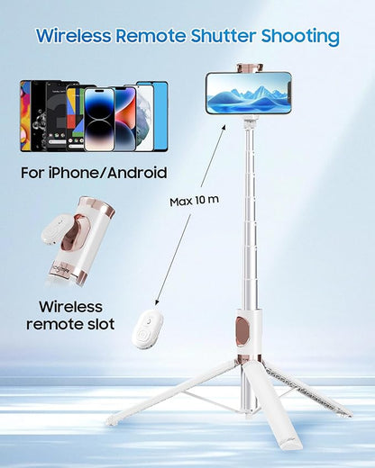 67" Selfie Stick Tripod, All in One Phone Tripod with Wireless Remote, Extendable Compact Tripods Portable Travel Stand for iPhone Android Selfie/Video Recording/Live Stream/Vlog