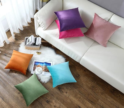 mixeoo Comfy Sky Blue Couch Throw Pillow Covers Decorative Square Velvet Super Soft Cushion Cases for Home Livingroom Sofa Decor, Set of 2, 18 x 18 Inch
