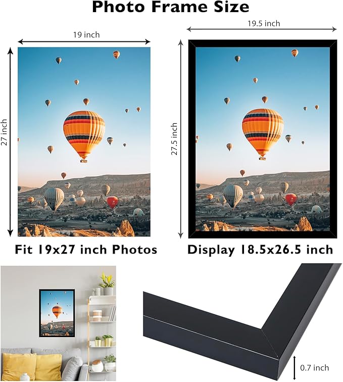 19x27 Picture Frame Set of 2 Black for Poster Photo Picture, Horizontal and Vertical Formats for Wall Hanging, 19 x 27 Wall Poster Photo Frame for 19 by 27 Photos, 2 Pack,Black