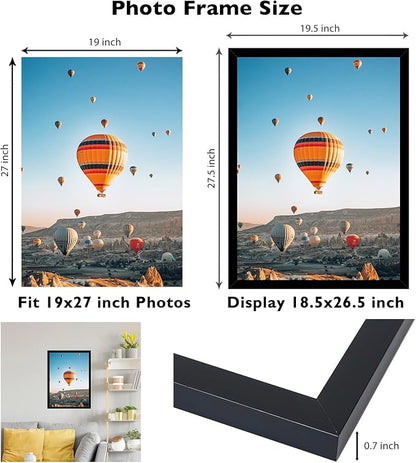 19x27 Picture Frame Set of 2 Black for Poster Photo Picture, Horizontal and Vertical Formats for Wall Hanging, 19 x 27 Wall Poster Photo Frame for 19 by 27 Photos, 2 Pack,Black