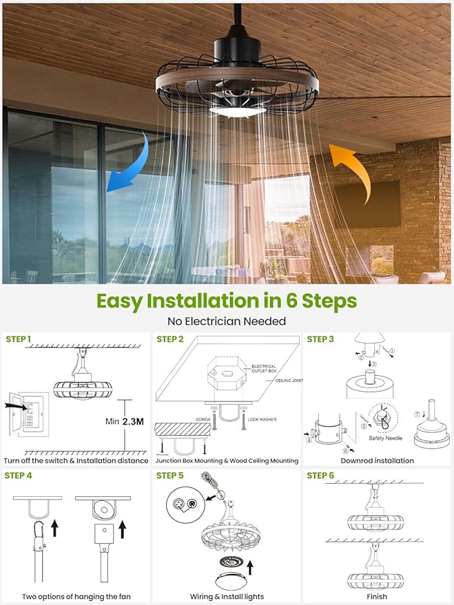 Outdoor Ceiling Fans with Light for Patios Waterproof, 18 Inch Ceiling Fan Smart APP & Remote Control, 6 Speeds, 3 Color Temperatures, Gazebo Fan Lights Outdoor Ceiling Fans for Patio,Porch