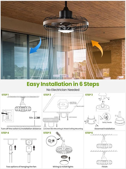 Outdoor Ceiling Fans with Light for Patios Waterproof, 18 Inch Ceiling Fan Smart APP & Remote Control, 6 Speeds, 3 Color Temperatures, Gazebo Fan Lights Outdoor Ceiling Fans for Patio,Porch