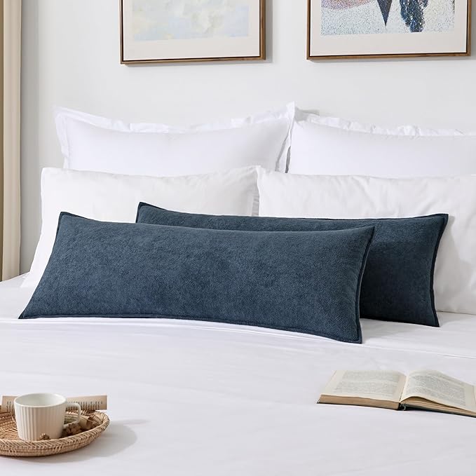 Kevin Textile 14x36 Inch Long Lumbar Cover 1 Pack Soft Boucle Textured Decorative Waterproof Rectangle Cushion Elegant Accent Pillows for Couch Sofa Chair Bed Home Decor Indoor Outdoor Dusty Blue