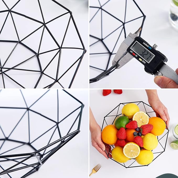HOMQUEN Fruit Basket, Fruit Bowl, Metal Wire Fruit Basket for kitchen, Fruit Bowl for Kitchen Counter, Basket for Fruits, Vegetables, Breads, Snacks, Kitchen Gadgets (Square Short, Black)