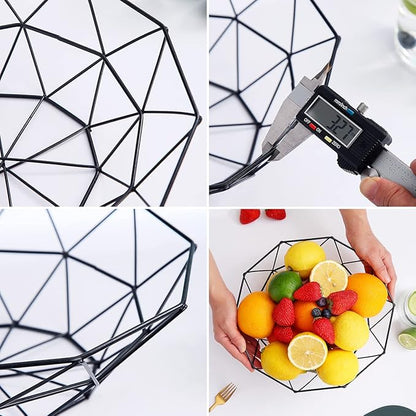 HOMQUEN Fruit Basket, Fruit Bowl, Metal Wire Fruit Basket for kitchen, Fruit Bowl for Kitchen Counter, Basket for Fruits, Vegetables, Breads, Snacks, Kitchen Gadgets (Square Short, Black)