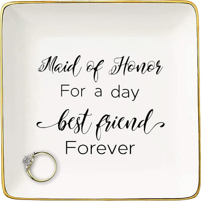 Maid of Honor Proposal Gifts from Bride-Wedding Presents for Sister Best Friends-Maid of Honor for a Day Best Friend Forever-Hen Night Bachelorette Party Gift-Jewelry Tray Trinket Holder Ring Dish