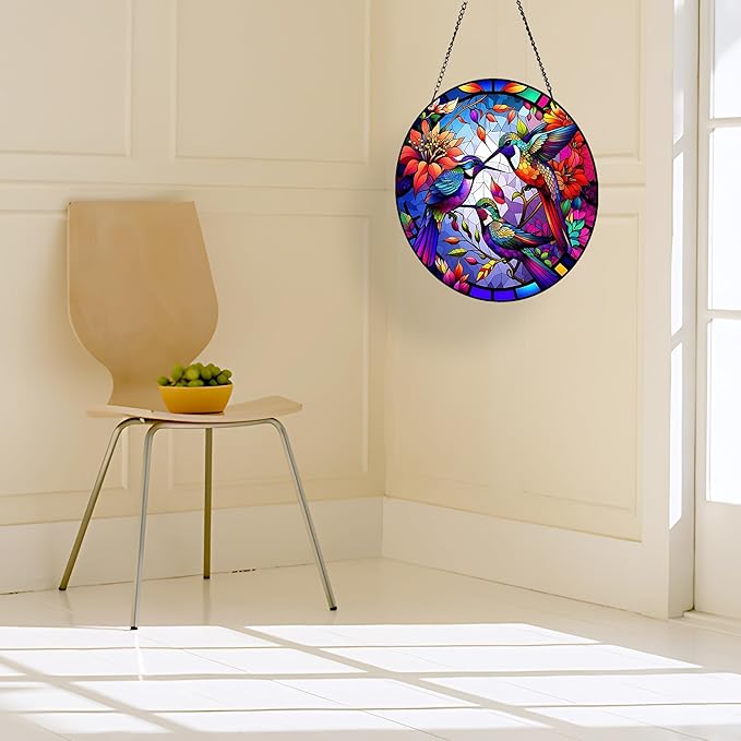Colorful Acrylic Sun Catcher Window Decor - Rainbow Maker with Hook & Chain, SunCatcher Window Pendant Decoration Gift for Indoor Outdoor (Style 2)