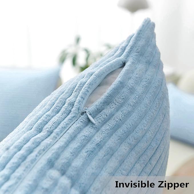Home Brilliant Blue Throw Pillow Covers Striped Velvet Couch Pillow Cushion Covers Set of 2 Large Pillows Covers for Couch Bench Sofa Bedroom, 55 x 55cm, 22 x 22 Inch, Baby Boy Blue