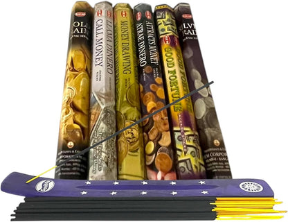 Hem Incense Sticks Variety Pack #-120 Insence-Sticks (6 Incents x 20 Insense) + Incense Stick Holder Bundle with 6 Themed Fragrances (Money)