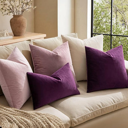 MIULEE Velvet Throw Pillow Covers 24x24 Inch, Pack of 2 - Eggplant Purple,Super Soft Decorative Square Euro Cushion Cases Modern Luxury Home Decor for Bed,Bedroom, Sofa,Couch