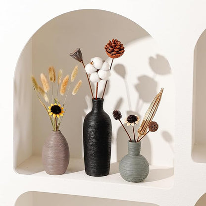 Ceramic Vases Set of 3 Home Decor Vases Modern Rustic Farmhouse Pottery Decorative Flower Vase for Pampas Grass Dried Fresh Flowers, Living Room, Table Centerpiece, Shelf, Mantel (Multicolor Black)