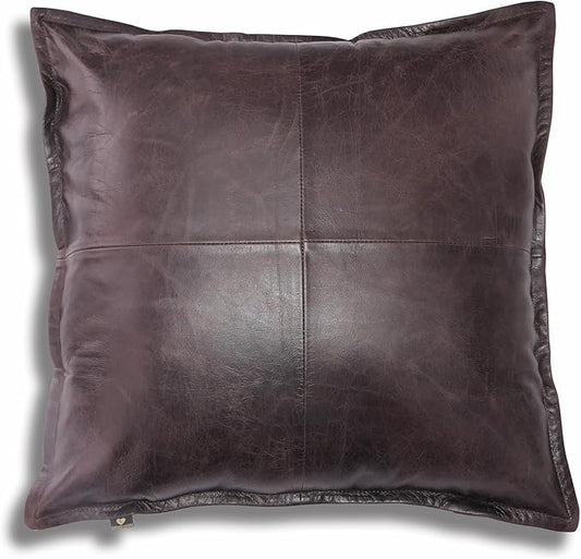 LL LEATHER LOVERS Lambskin Leather Pillow Cover - Sofa Cushion Case - Decorative Throw Covers for Living Room & Bedroom, 22x22 Inches - Dark Brown Box (01) Pack of 2