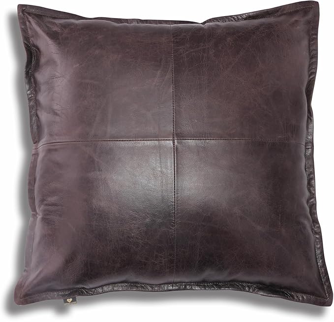 LL LEATHER LOVERS Lambskin Leather Pillow Cover - Sofa Cushion Case - Decorative Throw Covers for Living Room & Bedroom, 14x14 Inches - Dark Brown Box (01) Pack of 2