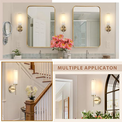 Wall Sconces Set of Two,Modern Bathroom Sconces Wall Lighting with Opal White Glass Shade,60W 16" Gold Sconces Wall with Clear Glass Shade for Living Room Corridor Mirror Bedroom Stairs