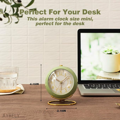 AYRELY® Battery Operated Desk Alarm Clock with Light,Silent No Ticking,Small Table Clock for Bedside/Bedroom/Living Room/Office/Travel/Kids/Room Decor Aesthetic Vintage (Green)