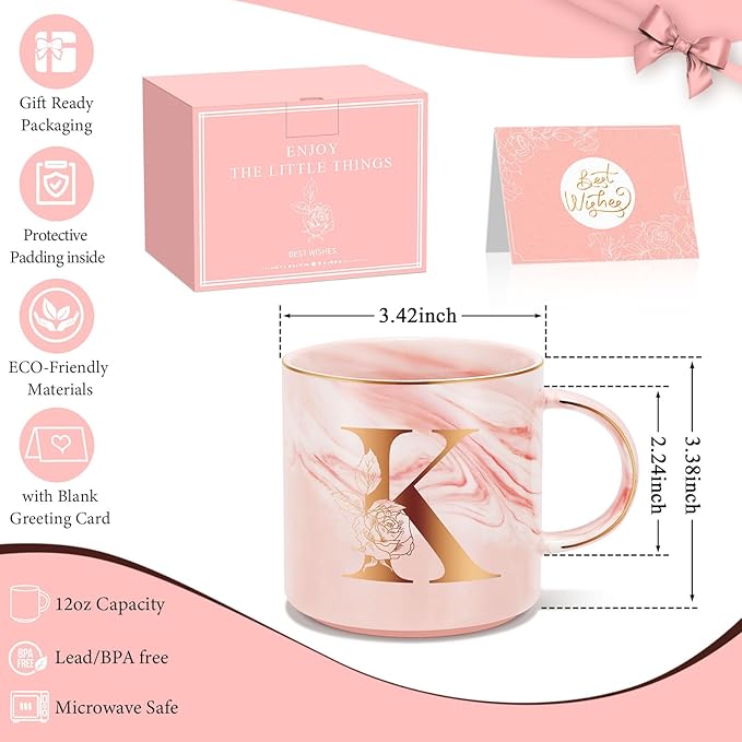 Valentines Day Gifts for Her, Anniversary Birthday Galentines Gifts for Women Mom Grandma Friend Sister Wife Teacher Coworker, Personalized Initial Customized Gift Monogrammed A-Z Coffee Mug 12 OZ(K)