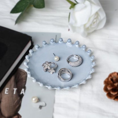 Ceramic Jewelry Dish, Decorative Tray for Rings Earrings Necklaces Bracelet Watch Keys, 4.50" Trinket Tray as Gifts for Women (Antique Beads)