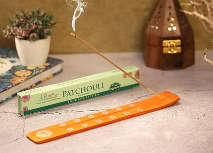 Bless-International Traditional-Handmade-Burner Wooden-Incense-Stick-Holder Ash-Catcher-Stand for-Aromatherapy-Meditation-Yoga (Orange, The Energy) 10 Inches, Pack of 2
