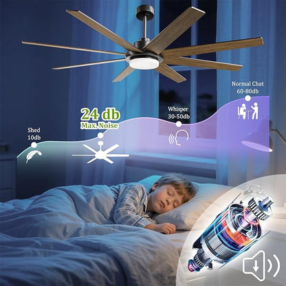 72 Inch Ceiling Fans with Lights and Remote Smart App, Indoor Black LED Big Ceiling Fan Reversible 24dB Quiet DC Motor, 6 Speed 3CCT Dimiable, Modern Ceiling Fans for LivingRoom Farmhouse Garage