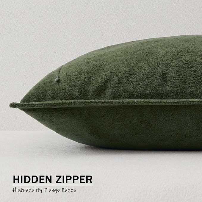 Kevin Textile Waterproof Decorative Pillow Covers Moss Green 26x26 Inch Pack of 2 Soft Boucle Textured Euro Pillowcases Elegant Accent Pillows for Couch Sofa Chair Bed Home Decor Indoor Outdoor