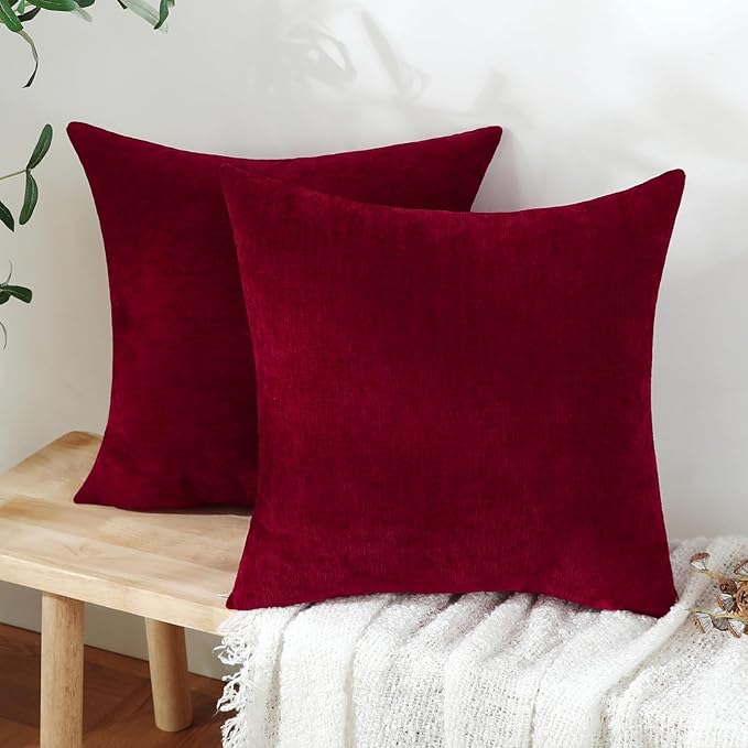 Jeneoo Santa Red Decorative Throw Pillow Covers Soft Chenille Comfy Lumbar Couch Cushion Cases for Living Room Sofa Decor (Set of 2, 12 x 20 Inches)