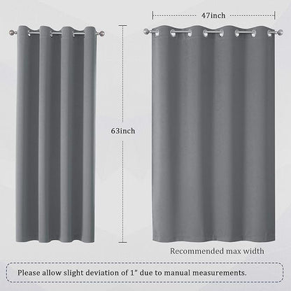 DUALIFE Grey Blackout Curtains for Bedroom 63 inches Long 2 Panels Grommet Window Treatment Thermal Insulated Room Darkening Window Panels Drapes for Living Room 52x63 inch Length