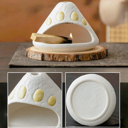Handmade Ceramic Palo Santo Holder Burner & Sage Holder - Mini Tabletop Chiminea Burner Tray with Ash Catcher, Decorative Incense Holder for Spiritual Meditation & Yoga