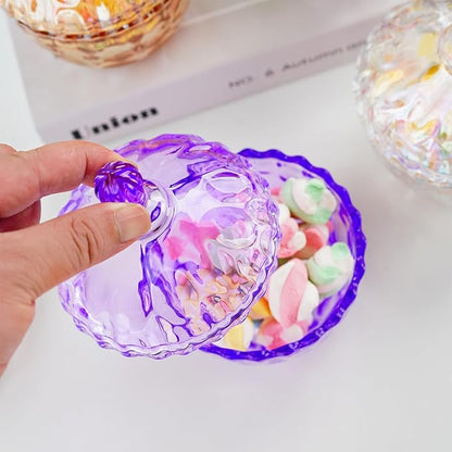 kanpura 350 ml/11.5 oz Elegant Crystal Candy Dish with Lid Decorative Candy Jar Bowl Glass Container Boxes for Home Office Desk Decor(Purple)