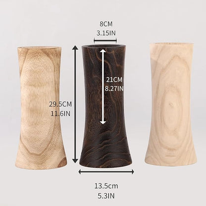 Handmade Eco-Friendly Wooden Vase Set - Natural Solid Paulownia Wood Vases for Home Decor, DIY Hand-Painted Design, Unbreakable Decorative Gift Set (7”, 10”, 12”) (Hourglass Brown Vase 5×11.6in)