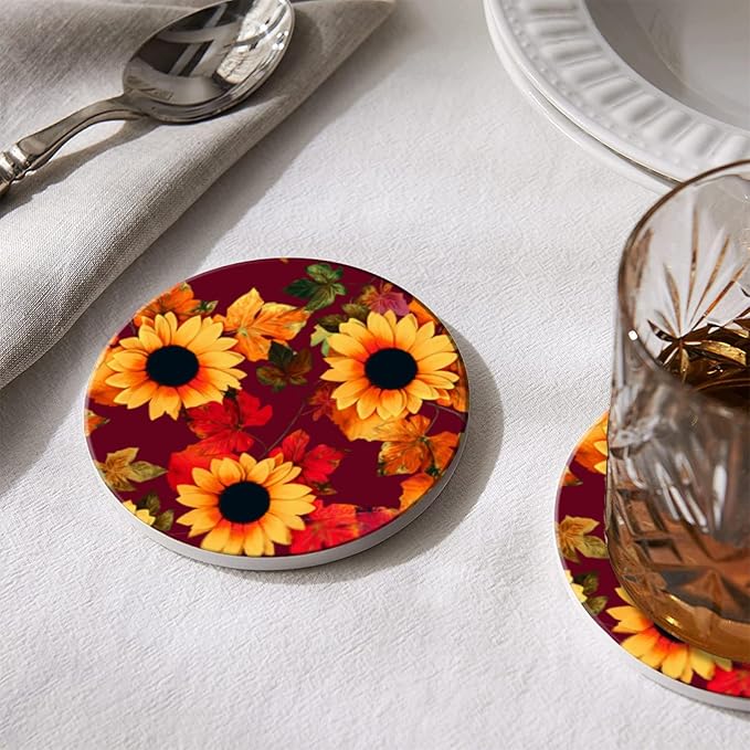 Coasters Set of 6 Ceramic Drink Coaster with Cork Base Modern Style Coasters for Mugs and Cups Office Kitchen 4 in