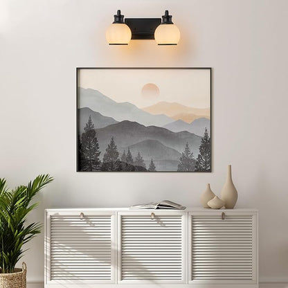 2 Light Modern Bathroom Light Fixtures Over Mirror (LED Bulbs Included), Black Vanity Lights for Bathroom Wall Sconces with Milky White Globe Glass Shades