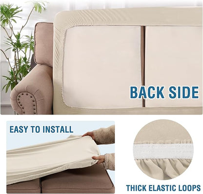H.VERSAILTEX Fleece Couch Cushion Covers Stretch Couch Covers for 3 Cushion Couch Sofa Thick and Soft Couch Covers Washable (3 Seater Cushion Cover, Ivory)