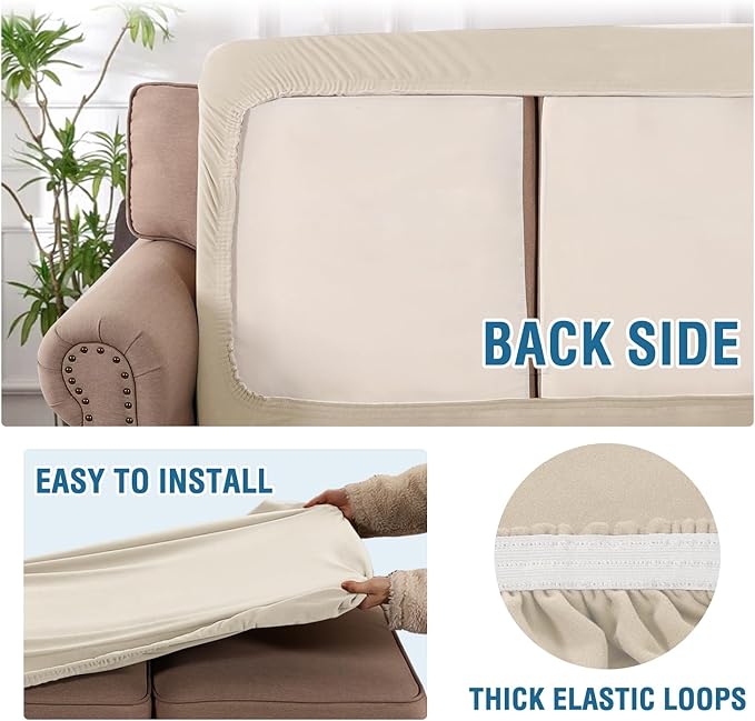 H.VERSAILTEX Fleece 2 Piece Sectional Couch Covers L Shape Stretch Couch Cushion Covers Thick and Soft Sofa Covers for Sectional Sofa Set Washable (2 Seater + 1 Chaise, Ivory)