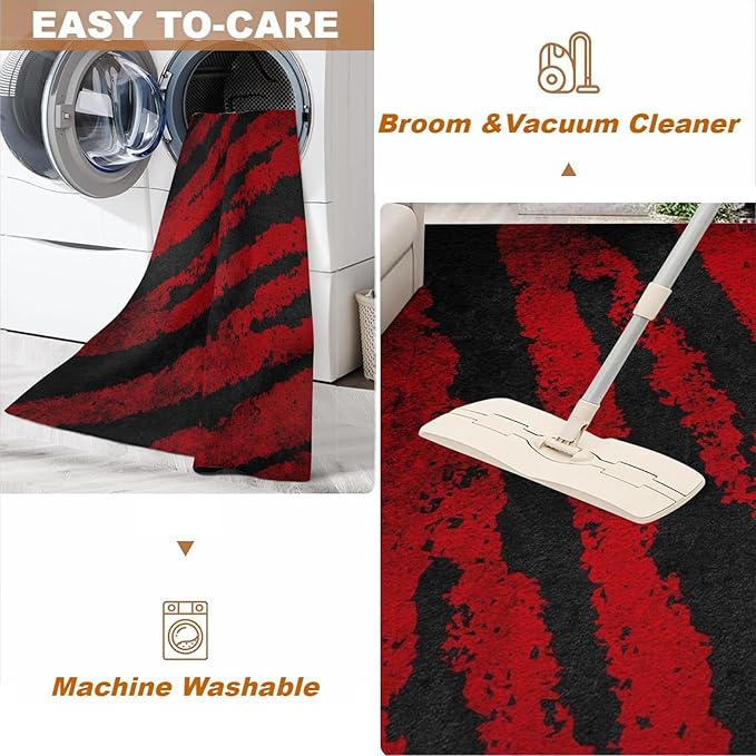 Red Black Retro Tabby Pattern Texture Area Rug, Modern Abstract Print Large Rugs, Indoor Non-Slip Kids Rugs, Machine Washable Breathable Durable Carpet for Front Entrance Floor Decor,2 x 3ft