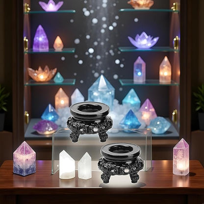 2Pcs Black Wooden Display Stand for Crystal Sphere Quartz Ball Holder Hollow Wood Stand Base for Sphere Globe Stone Decoration Display Pedestals Home Decor, Crystal Ball Stand