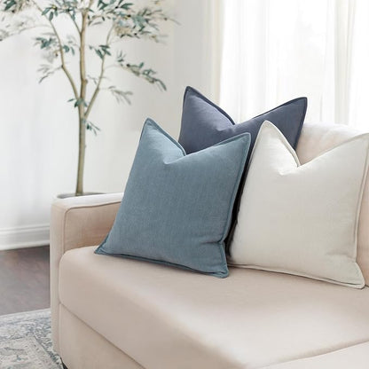 ZWJD Dusty Blue Pillow Covers 26x26 Set of 2 Chenille Throw Pillow Covers with Elegant Design Soft and Luxurious Decorative Throw Pillows for Couch, Bed, and Home Decor