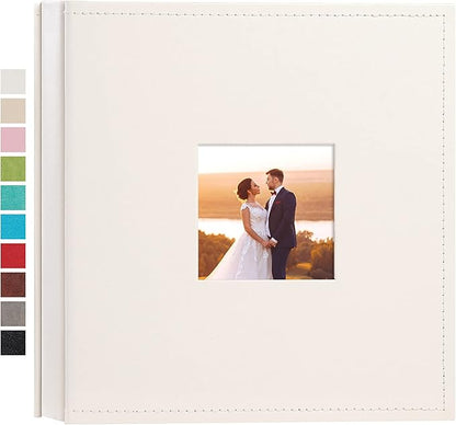 potricher Small Photo Album 4x6 200 Photos Leather Cover Picture Book with 200 Horizontal Pockets for Family Wedding Anniversary and Baby (White)