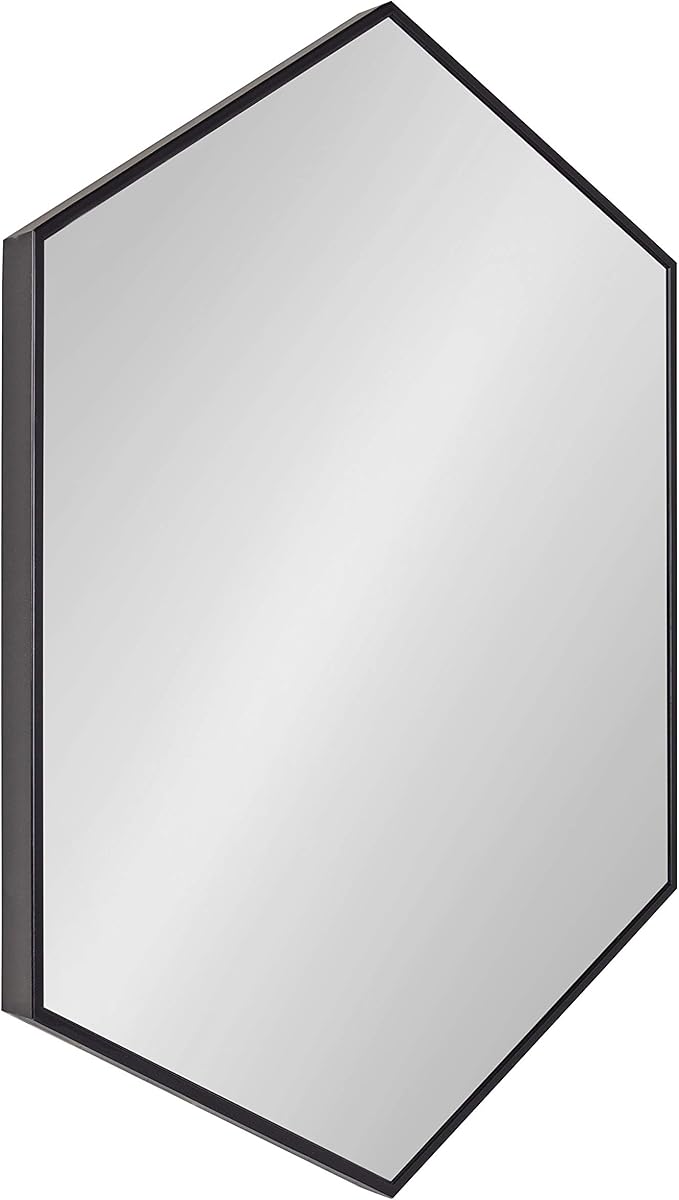 Kate and Laurel Rhodes Modern Hexagon Wall Mirror, 31" x 22", Black, Chic Geometric Wall Mirror