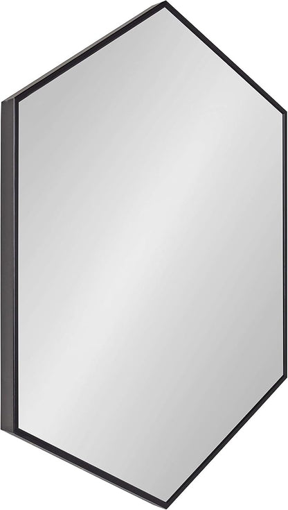 Kate and Laurel Rhodes Modern Hexagon Wall Mirror, 31" x 22", Black, Chic Geometric Wall Mirror