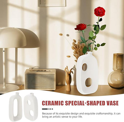 Toyvian 2pcs Ceramic Art Vases Special-Shaped Matte White Decorative Vases for Home Decor Table Centerpieces Flower Arrangements Lightweight Desktop Display