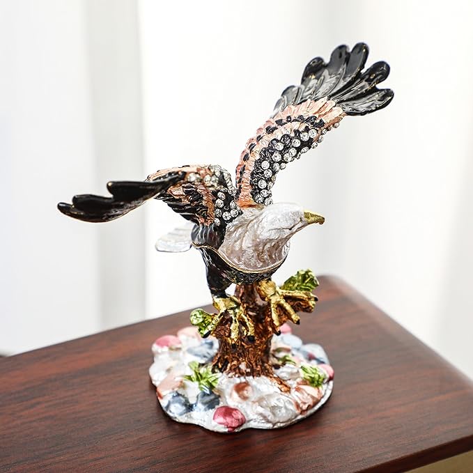 YU FENG 3.9inch Eagle Trinket Box Small Hinged Trinket Boxes Animal Enamel Jewelry Trinket Box Eagle Figurine Ring Box for Daughter Girl Women Christmas Gift